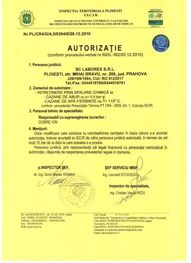 Autorizatie ISCIR SPALARE CHIMICA