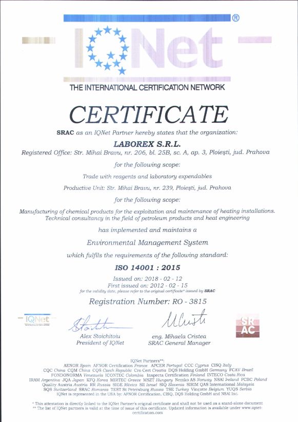Certificat SRAC ISO14001